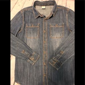 Boys blue denim shirt button down Large (10-12) never worn NWOT